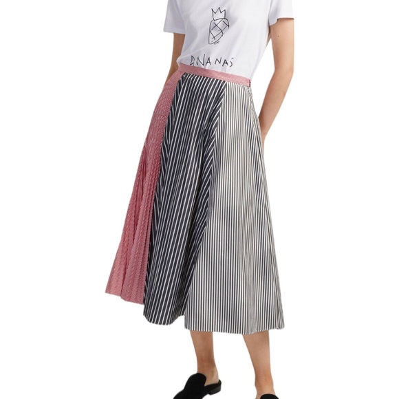 NWT French Connection Carolie A-Line Stripe Red Blue  Micro Pleat Skirt size 8 - Picture 1 of 15